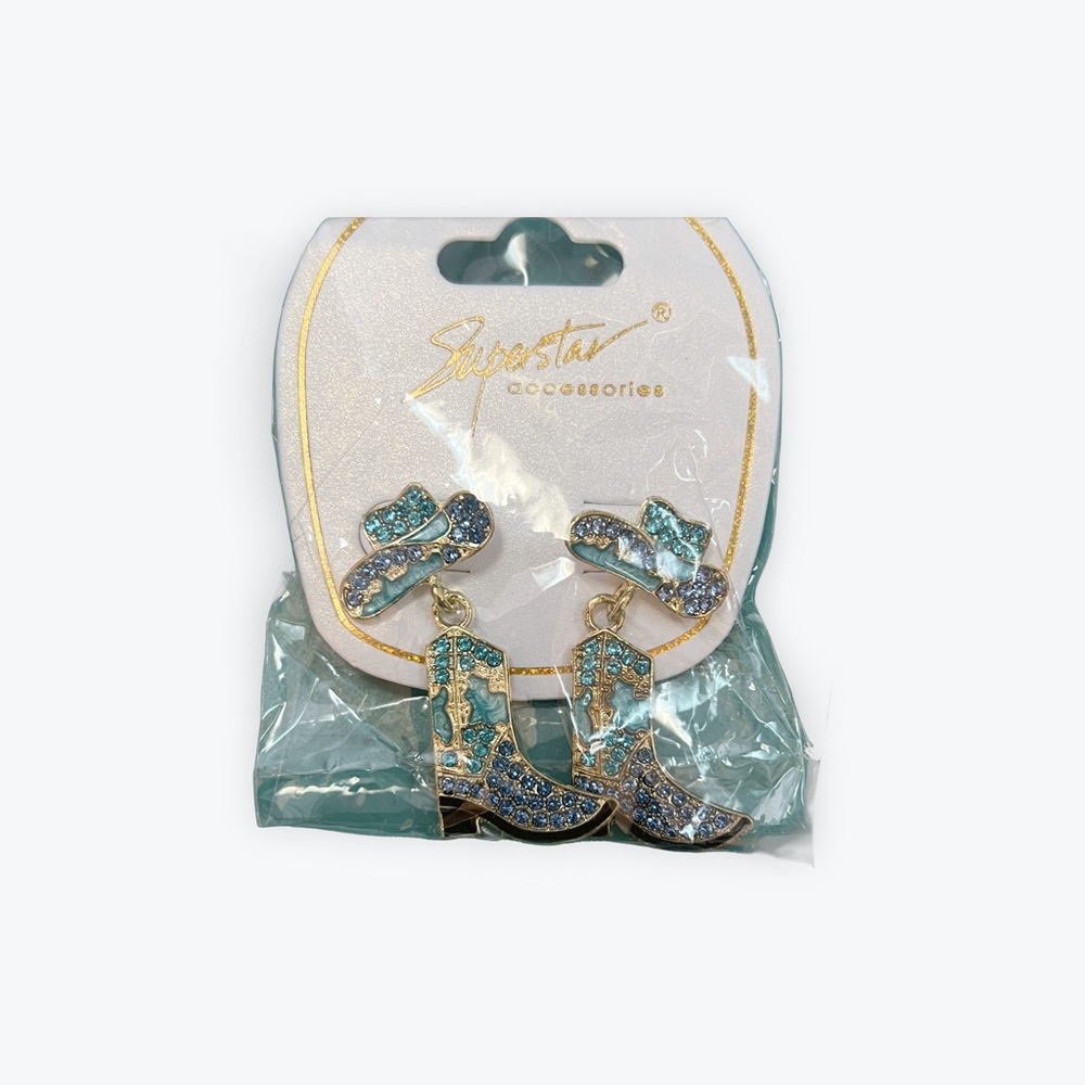 Superstar Cowboy Boot Earrings with Turquoise Accents